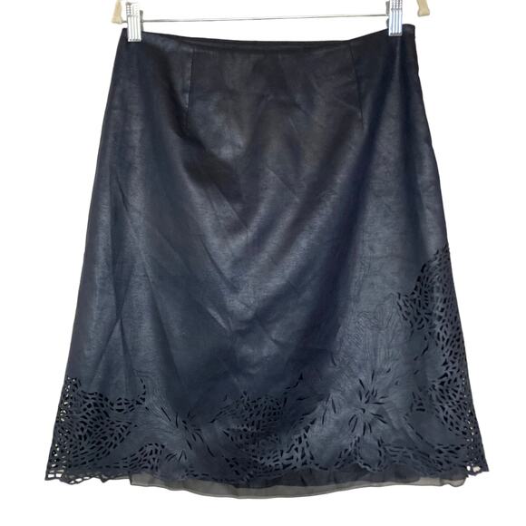 D. Exterior Pele Gonna Lunga Laser Cut A-Line Navy Blue...
